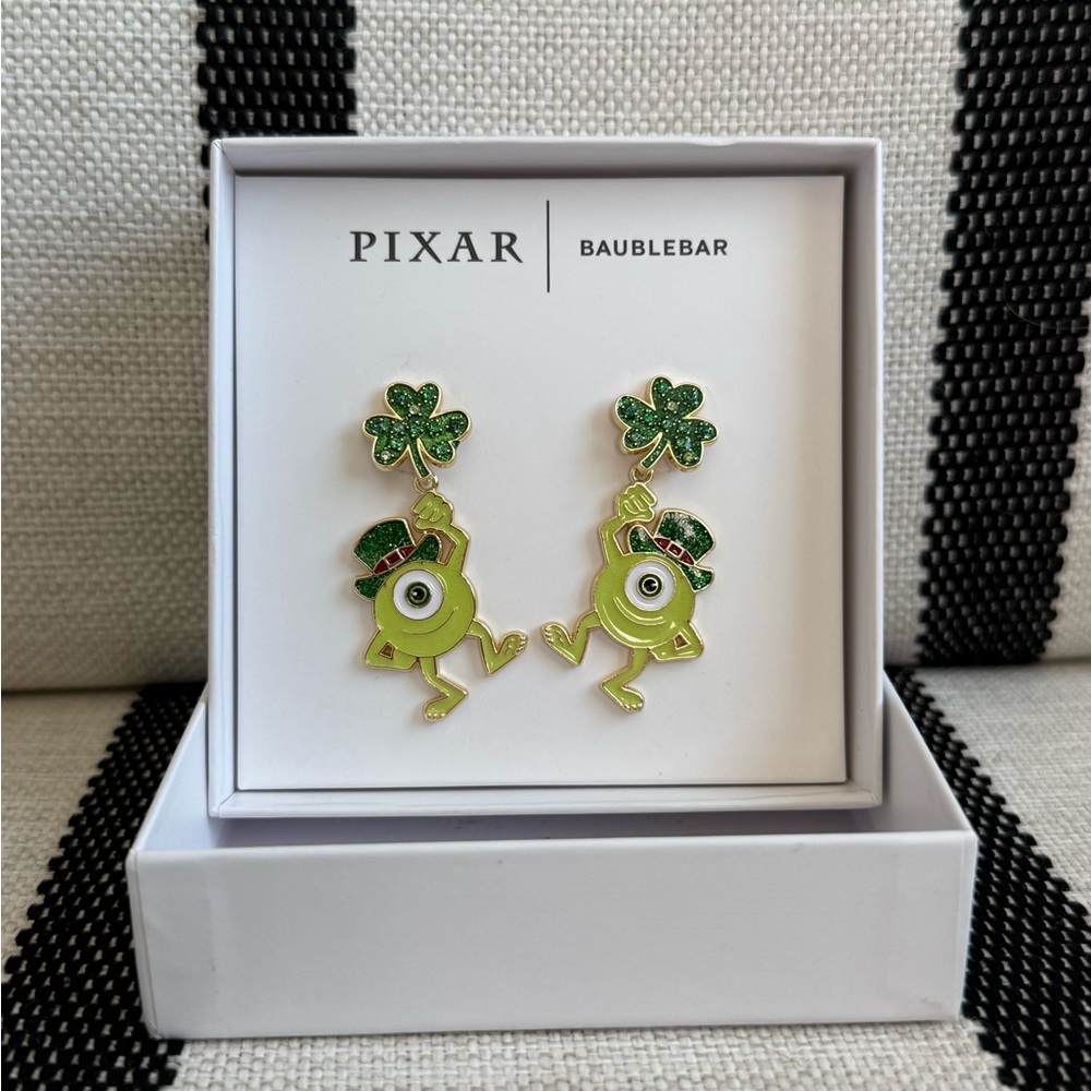 Disney Pixar x BaubleBar Mike Wazowski Shamrock Dangle Earrings